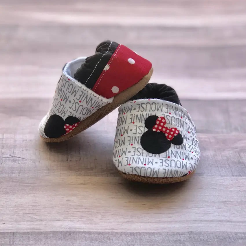 Black, white & red slip on booties - 6-9 months