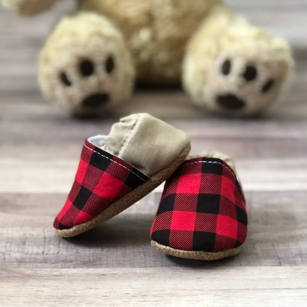 Buffalo plaid slip on booties - 9-12 months