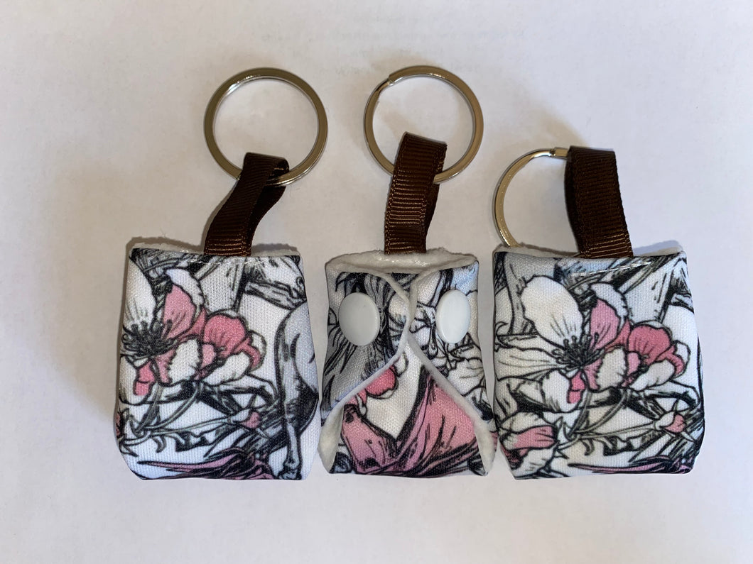 Sketched flowers cloth diaper keychain set