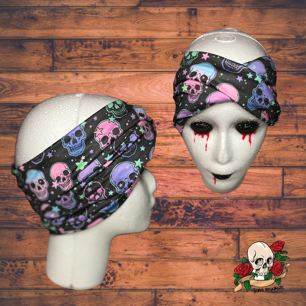 Pink skull twisted headband